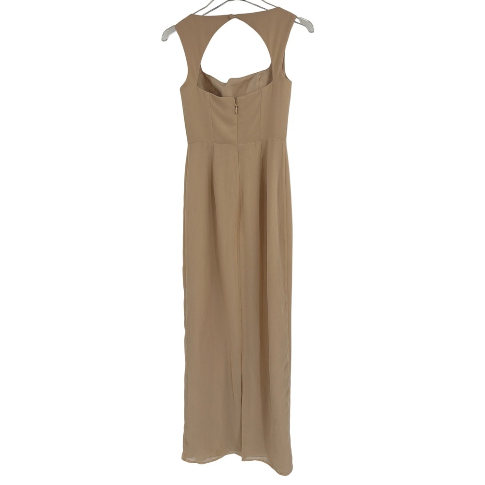 Azazie Champagne Tan Square Neck Keyhole Back Maxi Bridesmaid Dress A0 - Picture 4 of 7